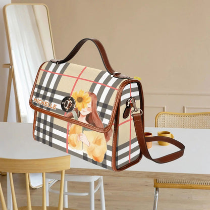 Personalized Waterproof Canvas Shoulder Strap Bag Tartan Sunflower Girl - Piryoung Shop