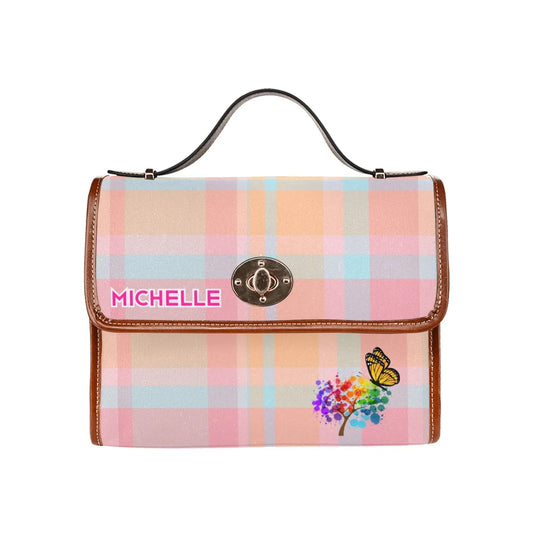 Personalized Waterproof Canvas Shoulder Strap Tartan Pink Bag - Piryoung Shop