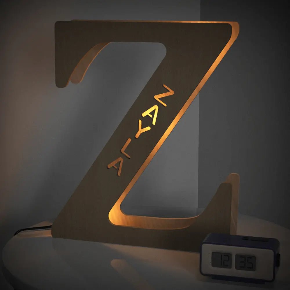 Personalized Wooden Letter Lamp With Custom Name Alphabet Night Lights (19CM) - Piryoung Shop
