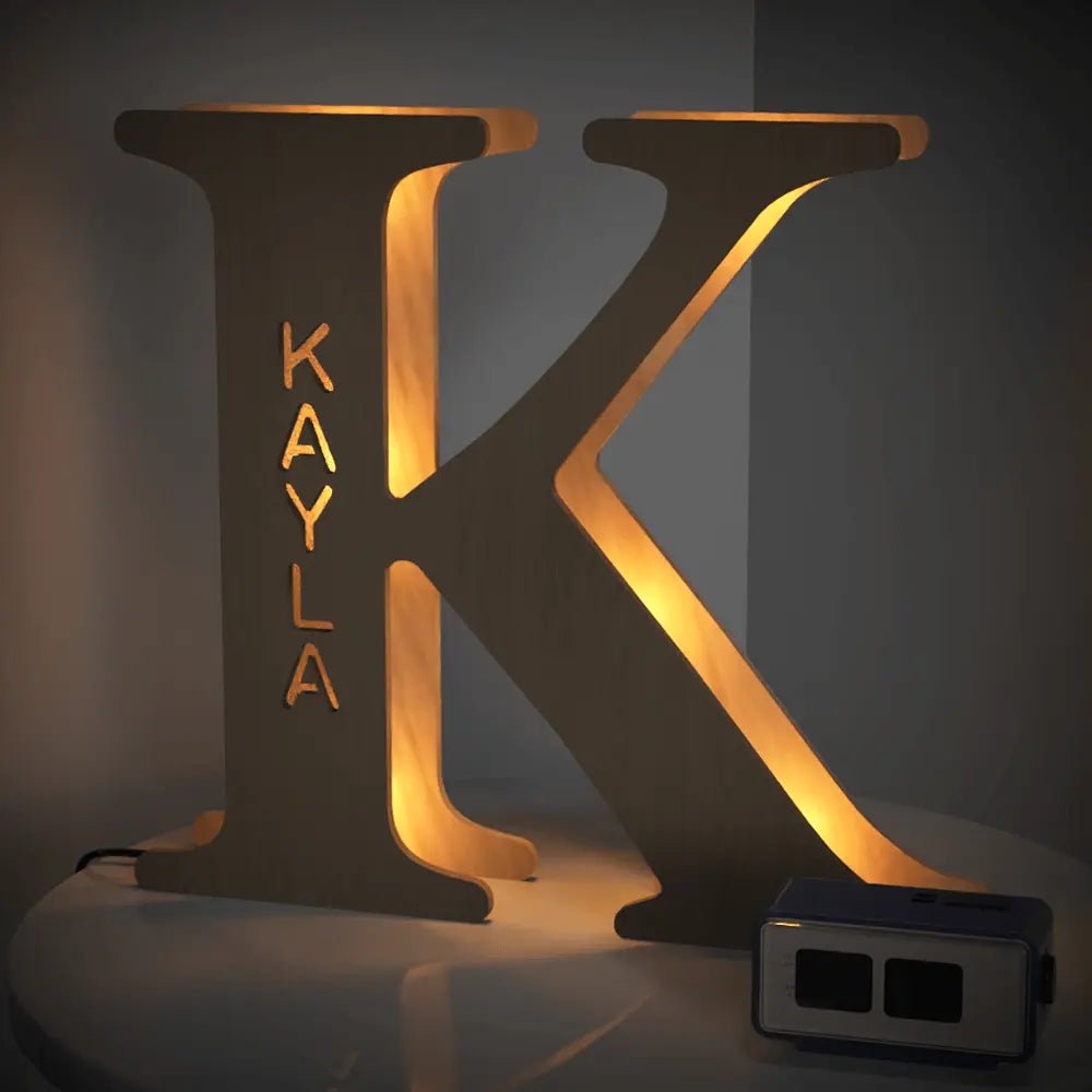 Personalized Wooden Letter Lamp With Custom Name Alphabet Night Lights (19CM) - Piryoung Shop