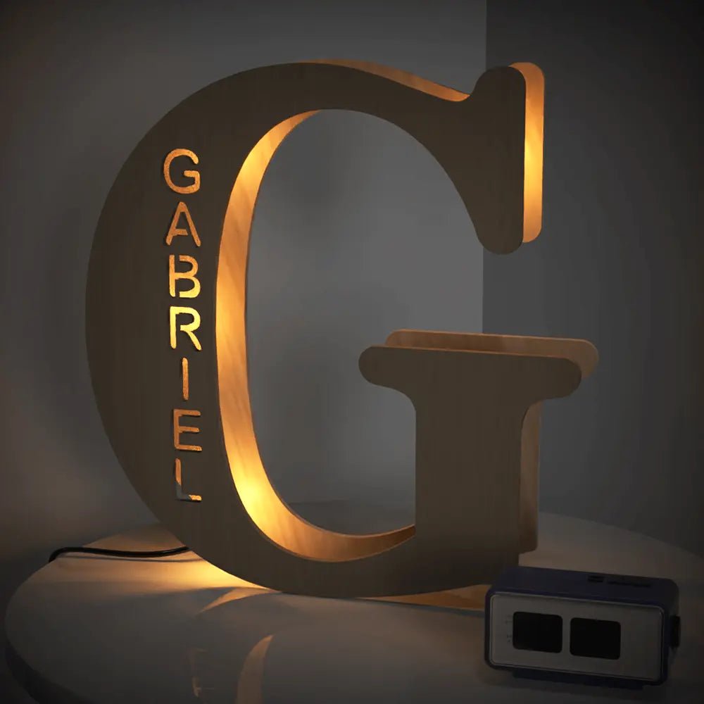 Personalized Wooden Letter Lamp With Custom Name Alphabet Night Lights 28CM - Piryoung Shop
