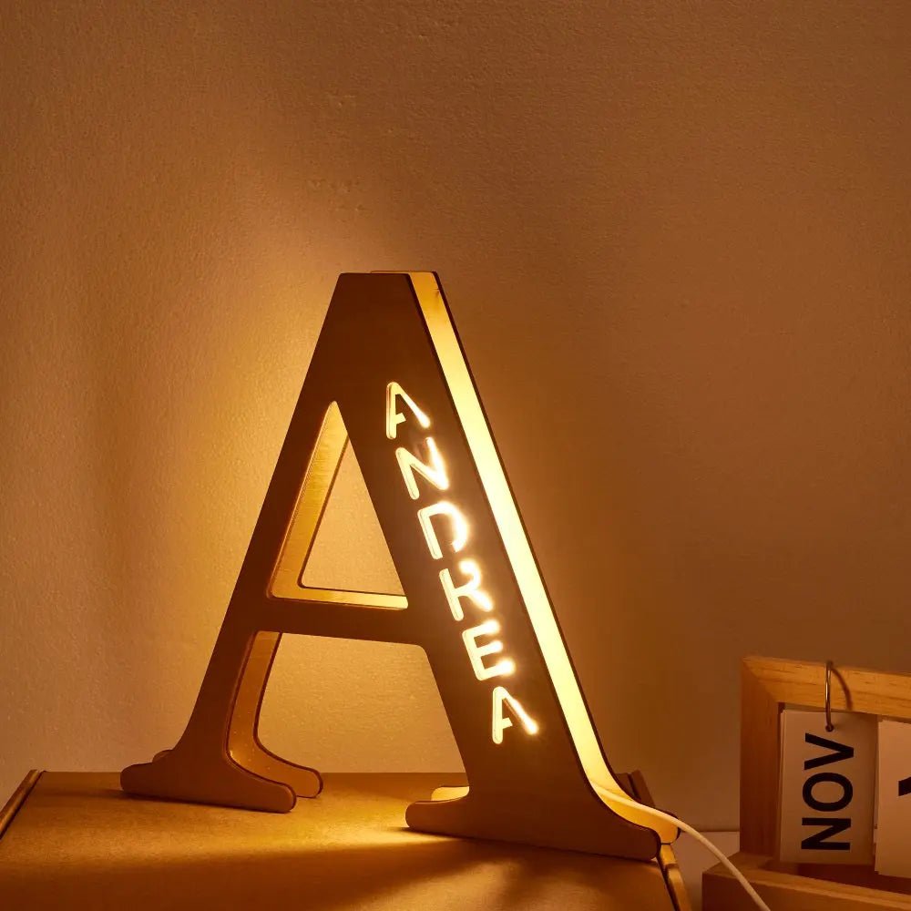 Personalized Wooden Letter Lamp With Custom Name Alphabet Night Lights 28CM - Piryoung Shop