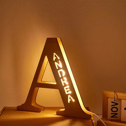 Personalized Wooden Letter Lamp With Custom Name Alphabet Night Lights 28CM - Piryoung Shop
