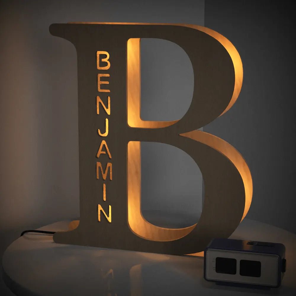 Personalized Wooden Letter Lamp With Custom Name Alphabet Night Lights 28CM - Piryoung Shop