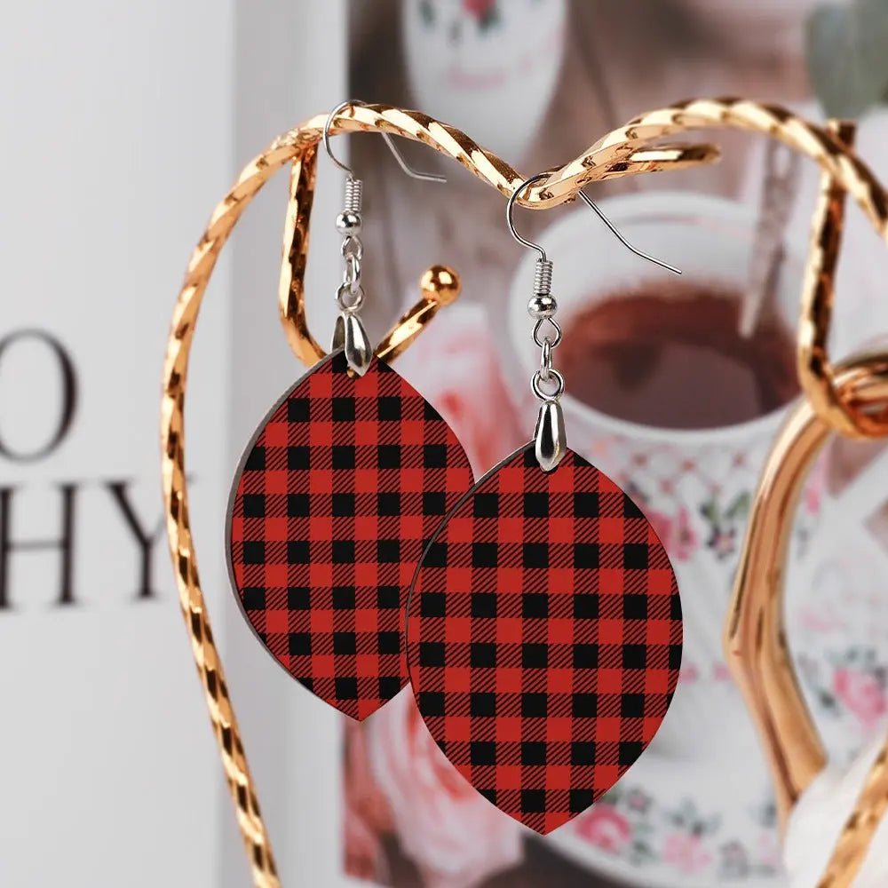 Tartan Wooden Apricot Earring - Piryoung Shop