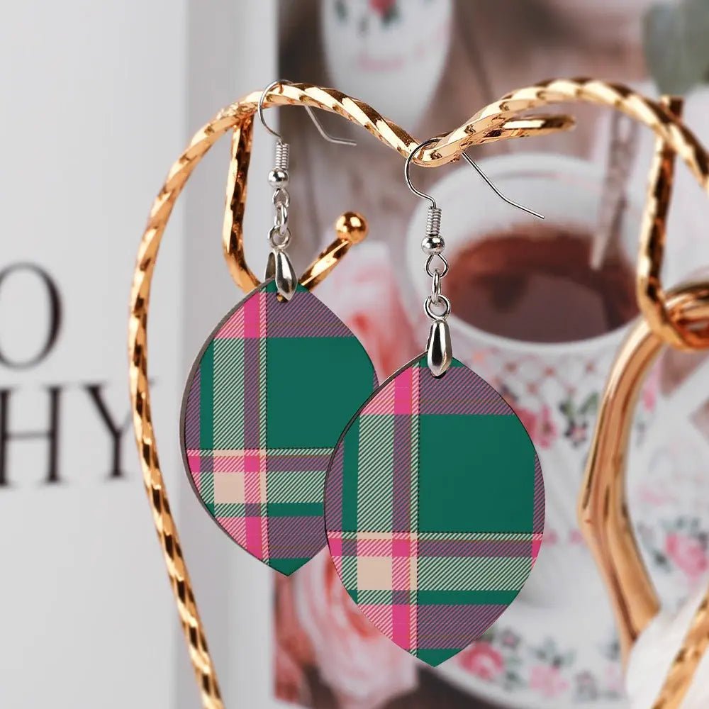 Tartan Wooden Apricot Earring - Piryoung Shop