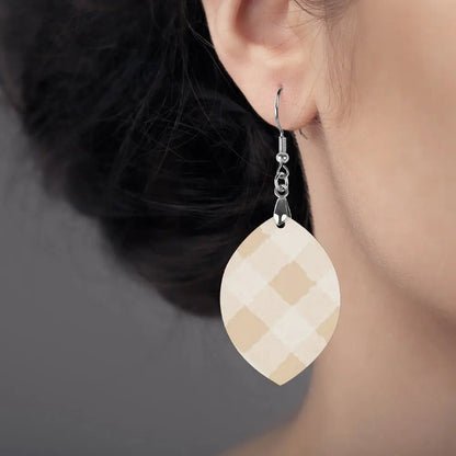 Tartan Wooden Apricot Earring - Piryoung Shop