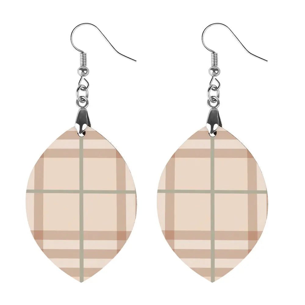 Tartan Wooden Apricot Earring - Piryoung Shop