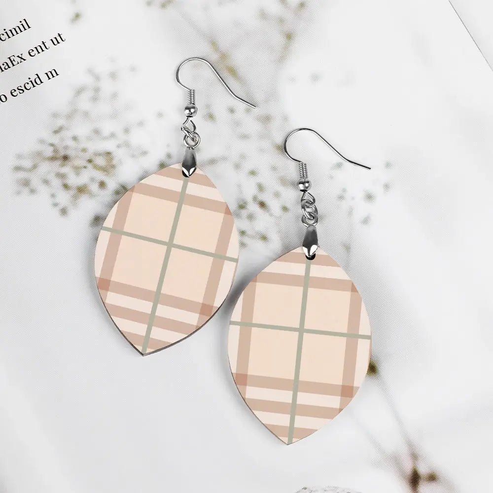 Tartan Wooden Apricot Earring - Piryoung Shop