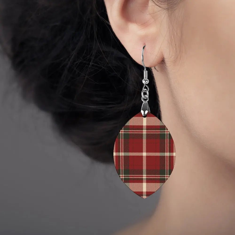 Tartan Wooden Apricot Earring - Piryoung Shop