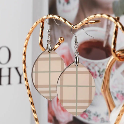Tartan Wooden Apricot Earring - Piryoung Shop
