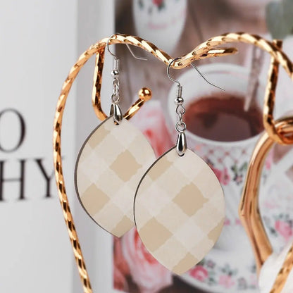 Tartan Wooden Apricot Earring - Piryoung Shop