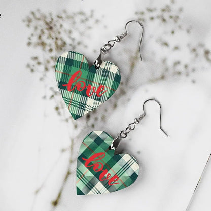Tartan Wooden Heart Love Earring - Piryoung Shop