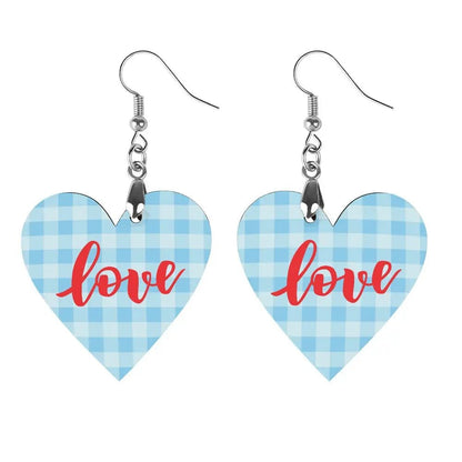 Tartan Wooden Heart Love Earring - Piryoung Shop
