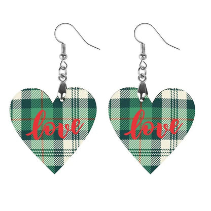 Tartan Wooden Heart Love Earring - Piryoung Shop