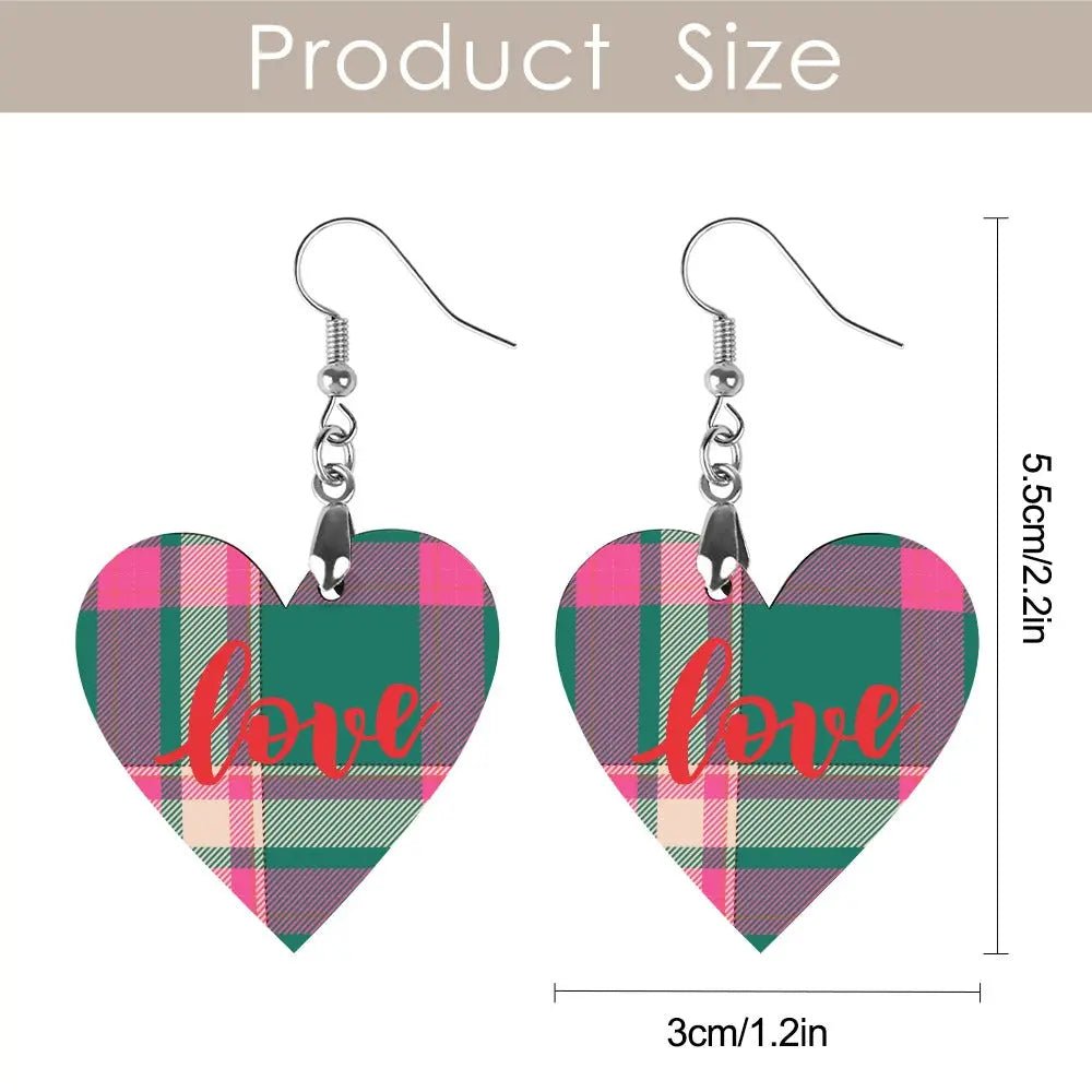 Tartan Wooden Heart Love Earring - Piryoung Shop
