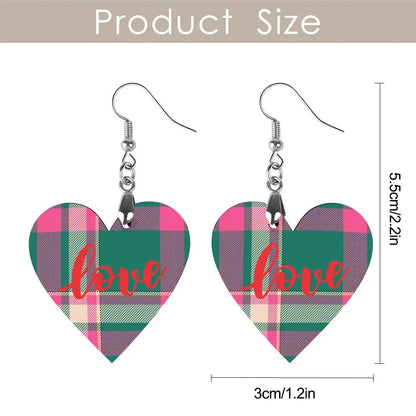 Tartan Wooden Heart Love Earring - Piryoung Shop