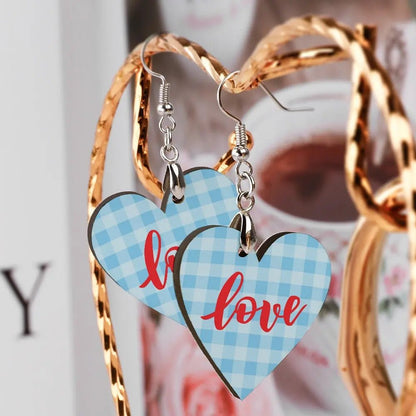 Tartan Wooden Heart Love Earring - Piryoung Shop