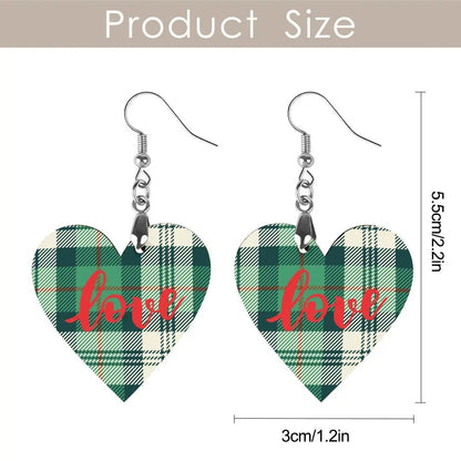 Tartan Wooden Heart Love Earring - Piryoung Shop