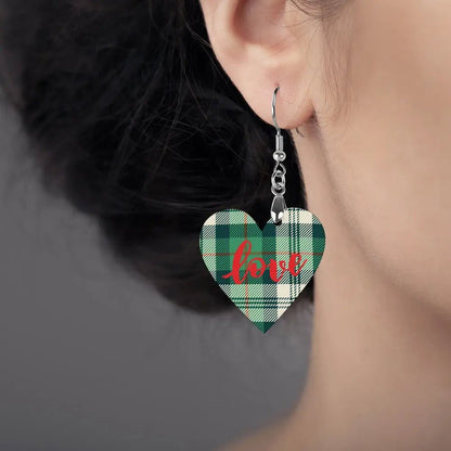 Tartan Wooden Heart Love Earring - Piryoung Shop