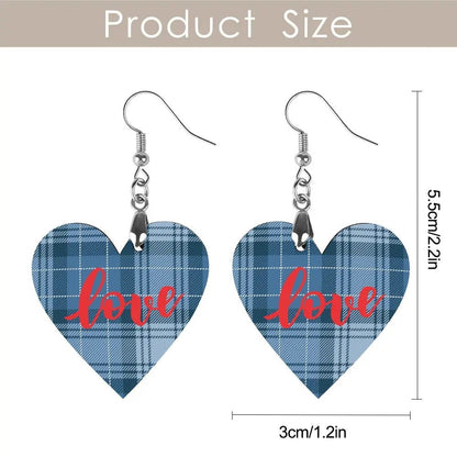 Tartan Wooden Heart Love Earring - Piryoung Shop