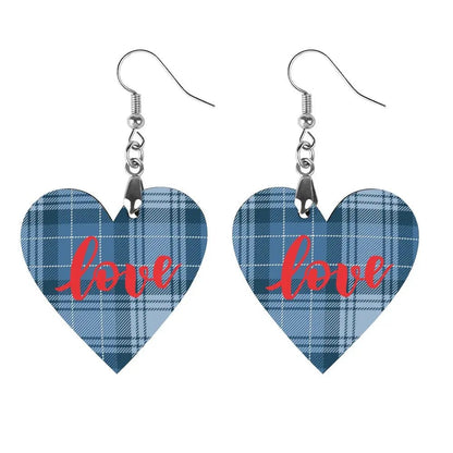 Tartan Wooden Heart Love Earring - Piryoung Shop