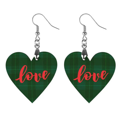 Tartan Wooden Heart Love Earring - Piryoung Shop