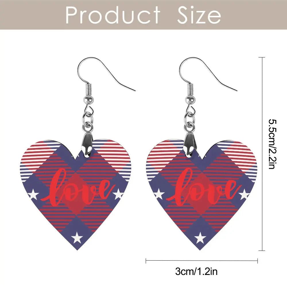 Tartan Wooden Heart Love Earring - Piryoung Shop