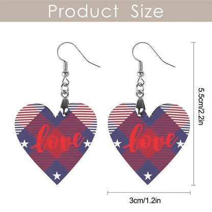 Tartan Wooden Heart Love Earring - Piryoung Shop