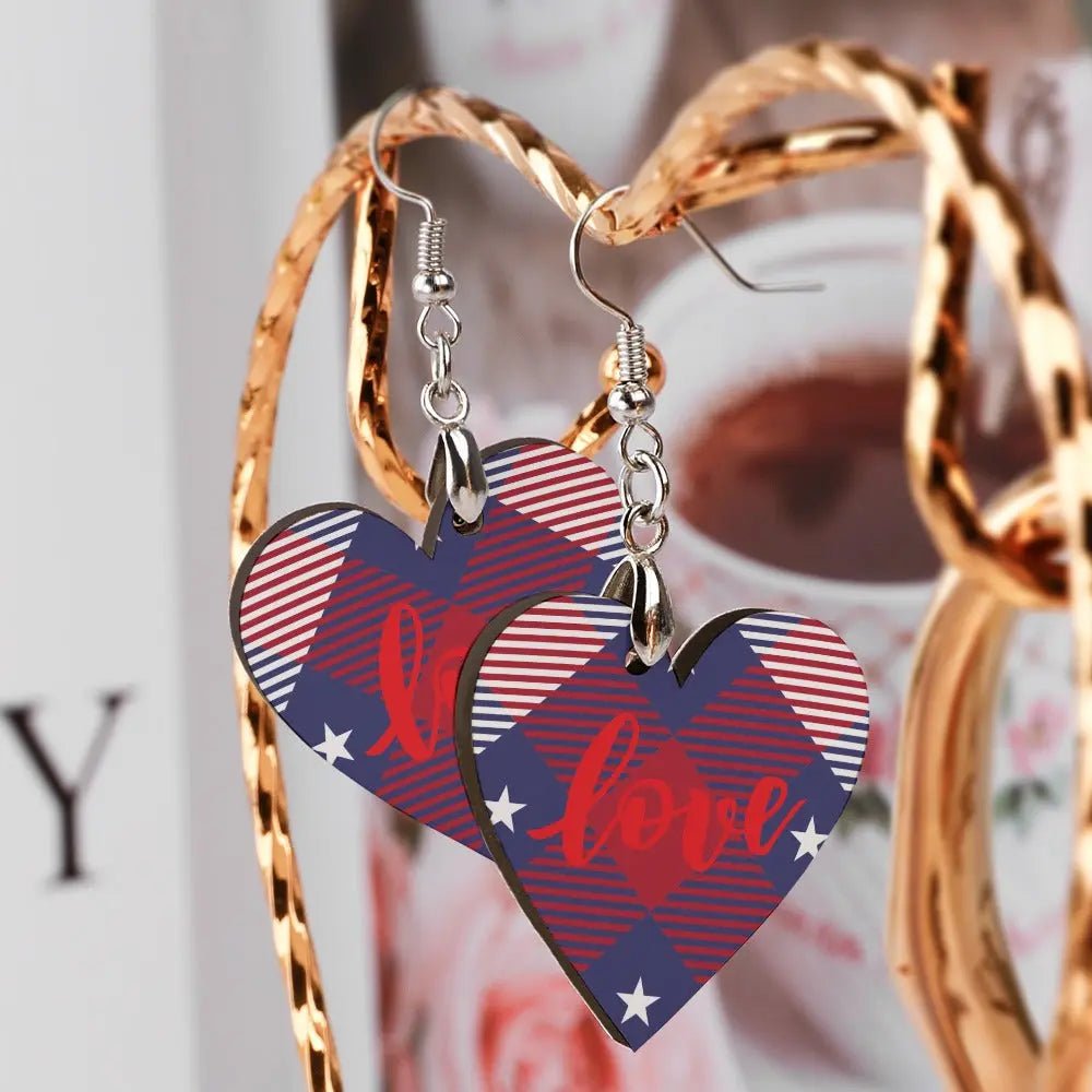 Tartan Wooden Heart Love Earring - Piryoung Shop