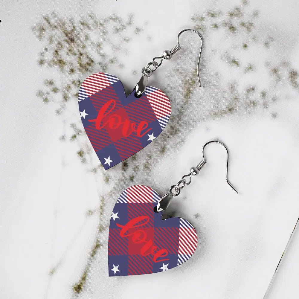 Tartan Wooden Heart Love Earring - Piryoung Shop