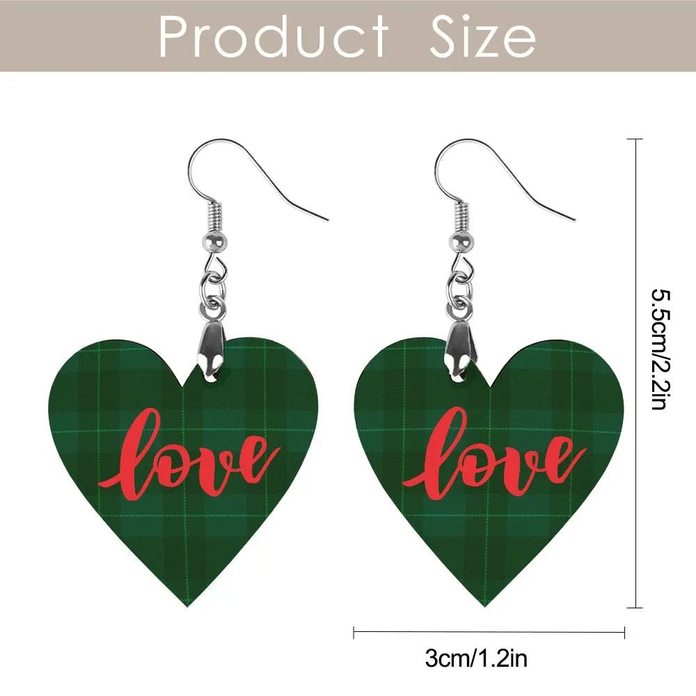 Tartan Wooden Heart Love Earring - Piryoung Shop