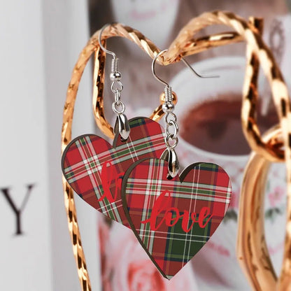 Tartan Wooden Heart Love Earring - Piryoung Shop