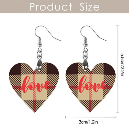 Tartan Wooden Heart Love Earring - Piryoung Shop