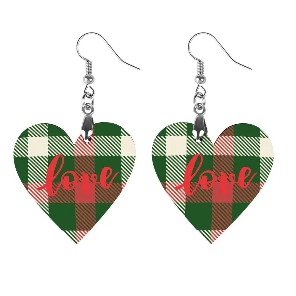 Tartan Wooden Heart Love Earring - Piryoung Shop