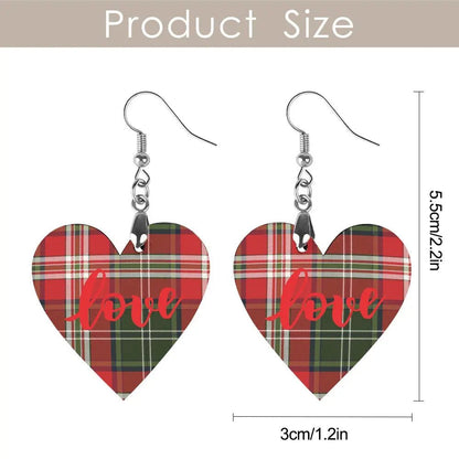Tartan Wooden Heart Love Earring - Piryoung Shop
