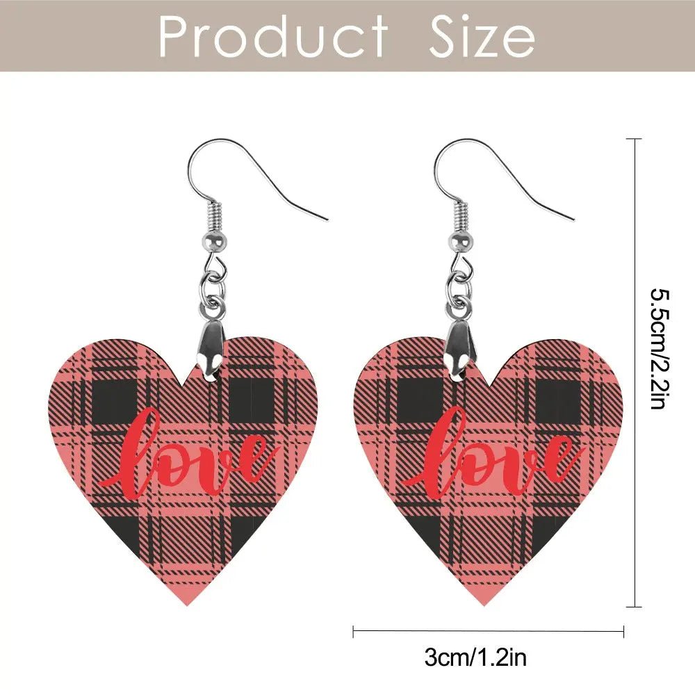 Tartan Wooden Heart Love Earring - Piryoung Shop
