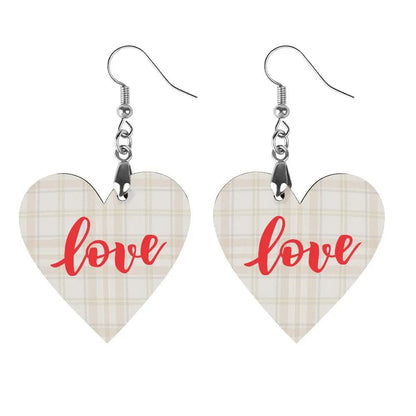 Tartan Wooden Heart Love Earring - Piryoung Shop