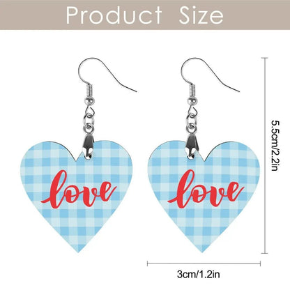 Tartan Wooden Heart Love Earring - Piryoung Shop