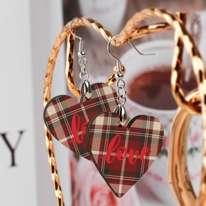 Tartan Wooden Heart Love Earring - Piryoung Shop