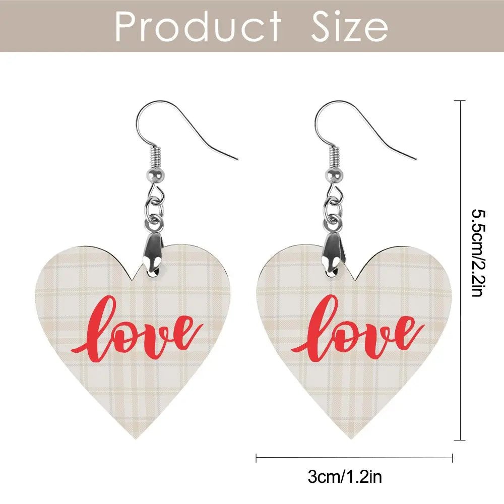 Tartan Wooden Heart Love Earring - Piryoung Shop