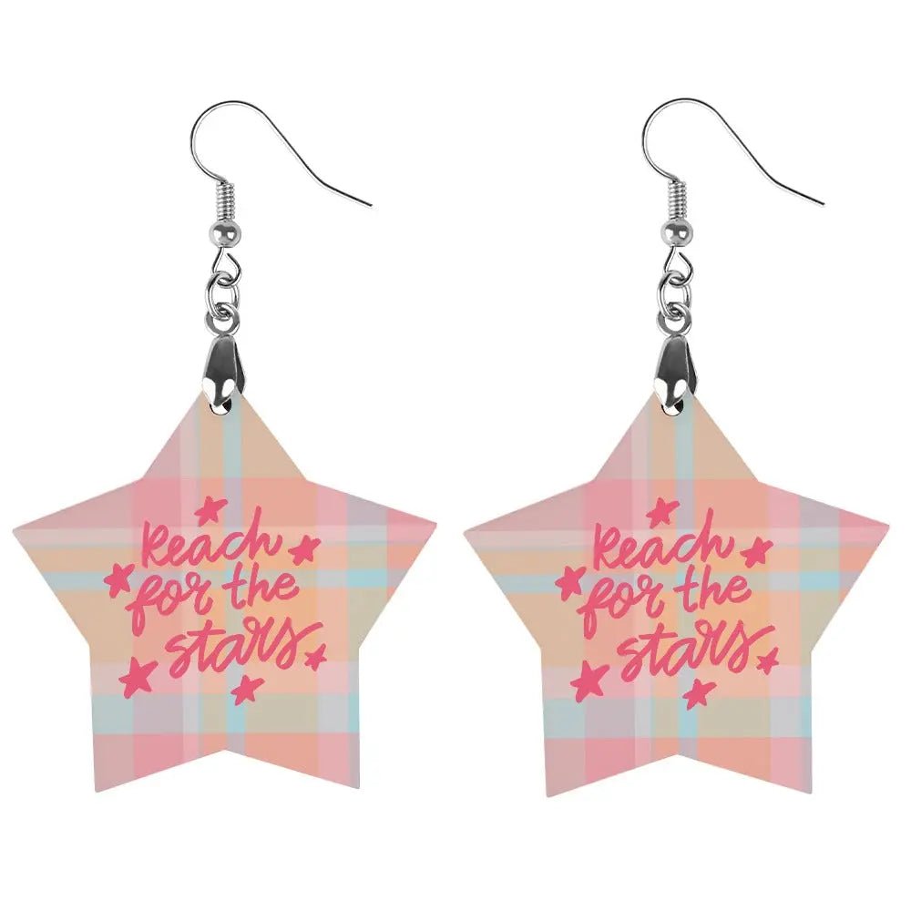 Tartan Wooden Star Earring - Piryoung Shop