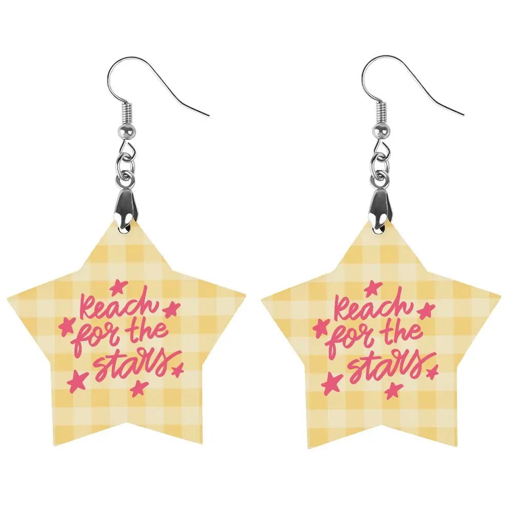 Tartan Wooden Star Earring - Piryoung Shop