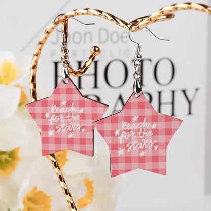 Tartan Wooden Star Earring - Piryoung Shop