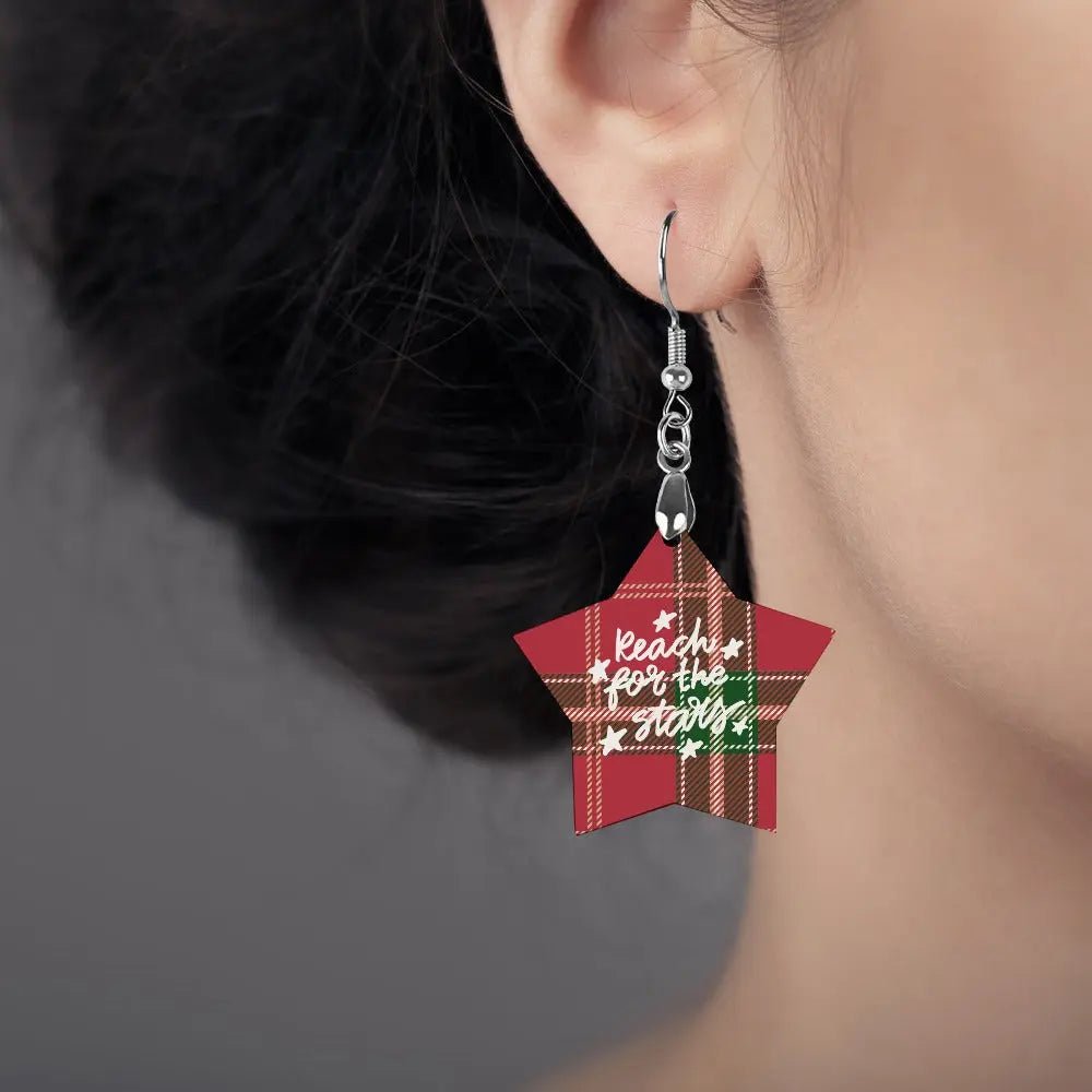 Tartan Wooden Star Earring - Piryoung Shop