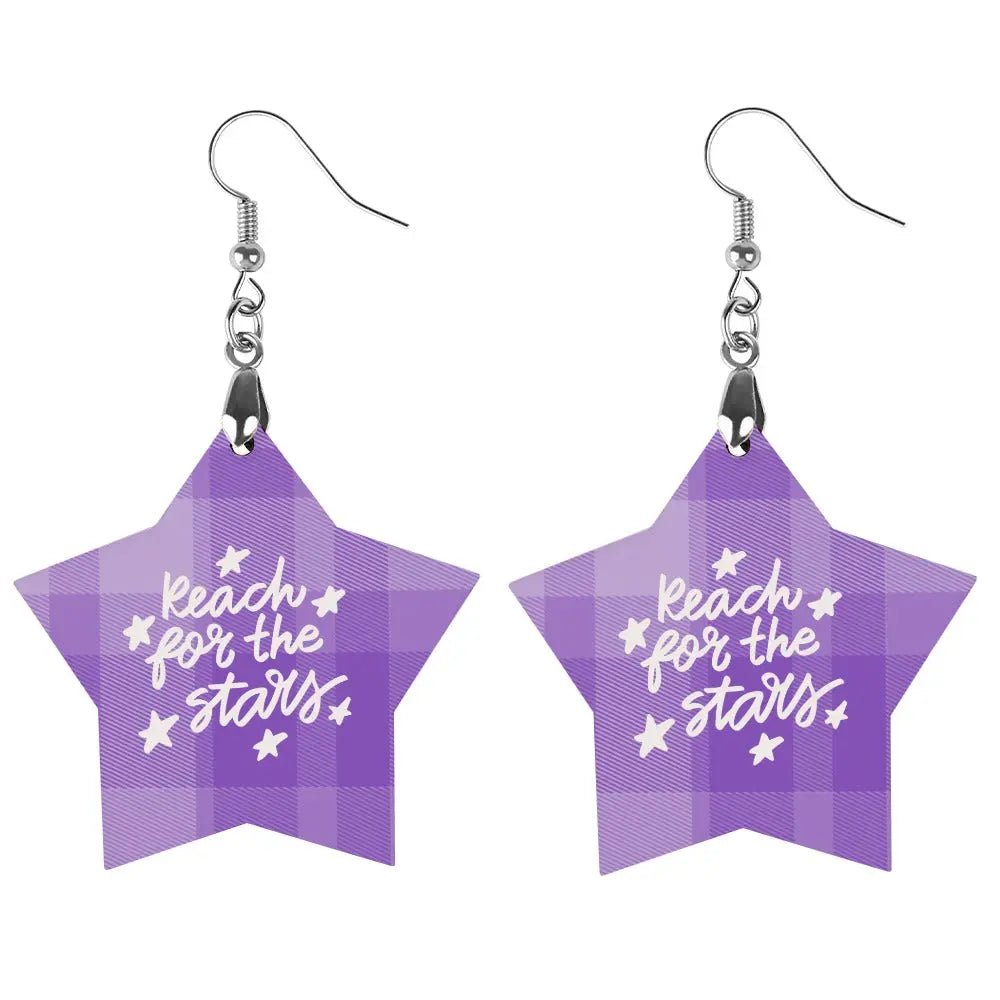 Tartan Wooden Star Earring - Piryoung Shop