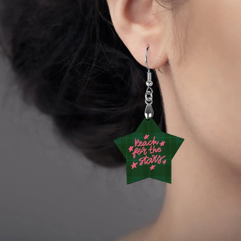 Tartan Wooden Star Earring - Piryoung Shop
