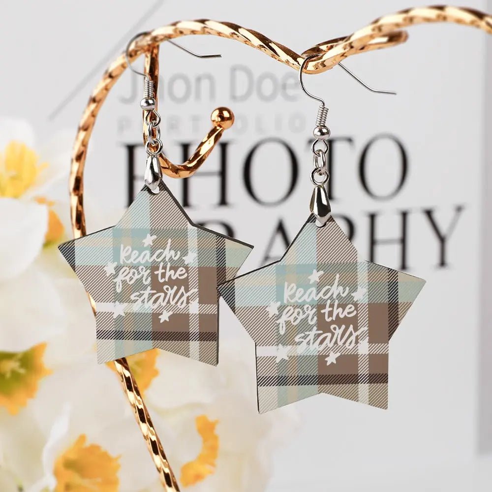 Tartan Wooden Star Earring - Piryoung Shop