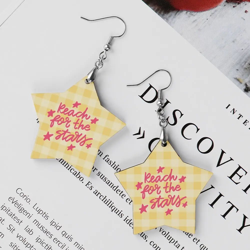 Tartan Wooden Star Earring - Piryoung Shop