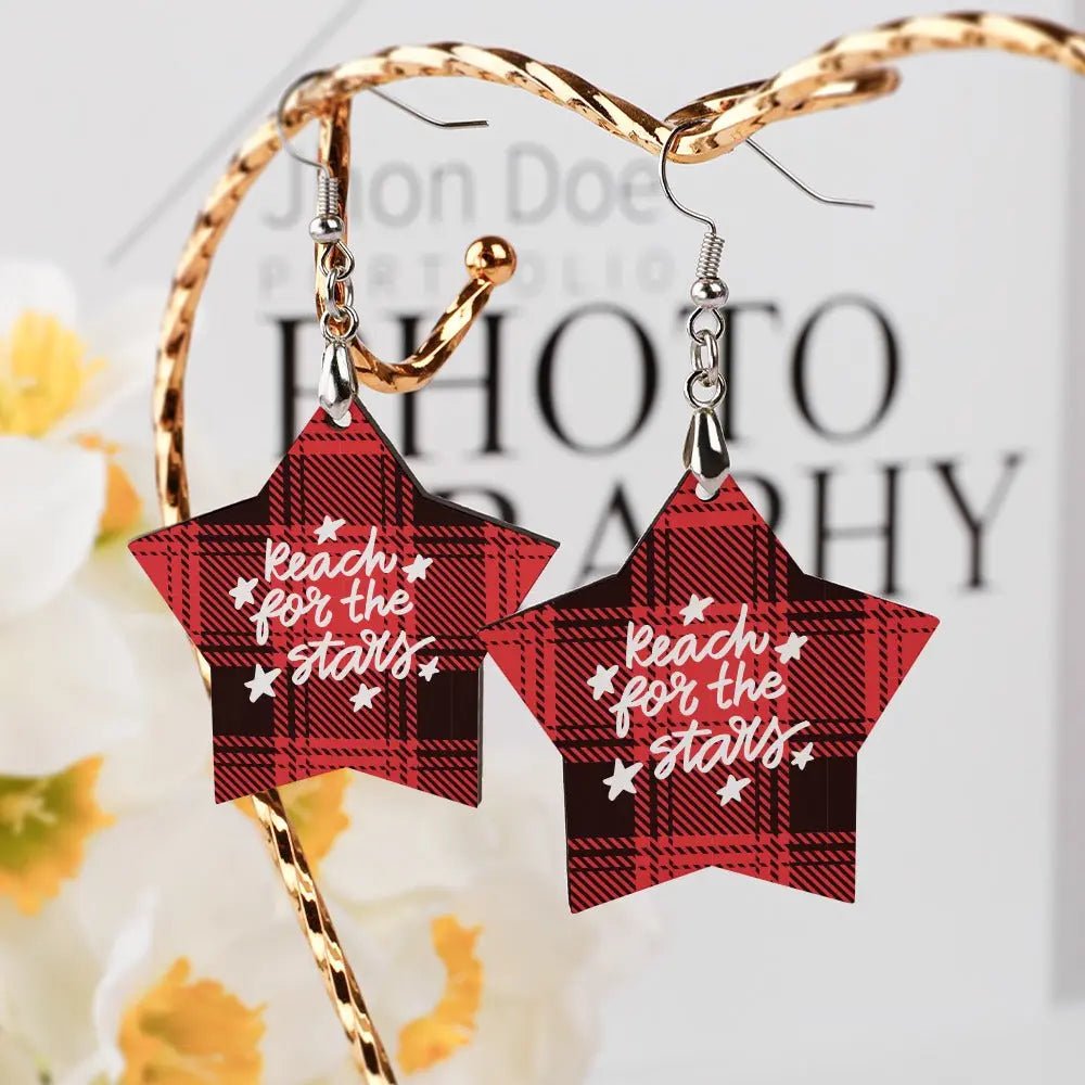 Tartan Wooden Star Earring - Piryoung Shop